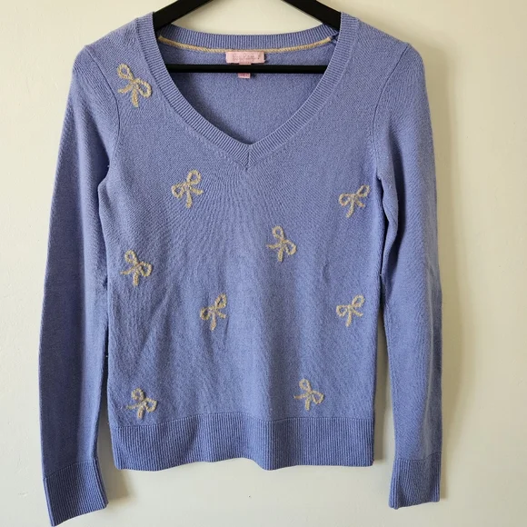 Chic Blue Sweater with Bow Lilly Pulitzer Ana Light Iris Gold Bow Sweater - Picture 2 of 4